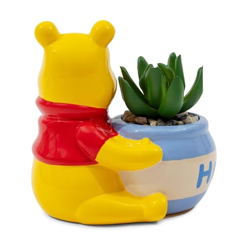 Silver Buffalo Disney Winnie the Pooh Hunny Pot 5-Inch Ceramic Mini Planter with Artificial Succulent | Cute Flower Pot, Faux Indoor Plants