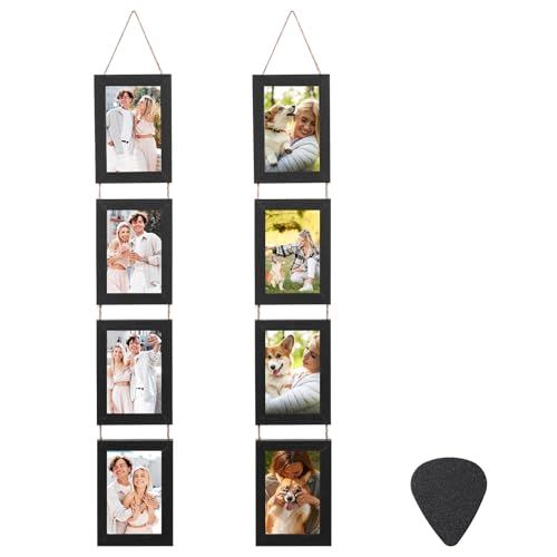 2 Pack Hanging Collage Picture Frames Set, 4 Openings Each For 4x6 Inch Photos, Vertical Multi Photo Display with String For Wall Decor