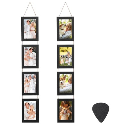 2 Pack Hanging Collage Picture Frames Set, 4 Openings Each For 4x6 Inch Photos, Vertical Multi Photo Display with String For Wall Decor