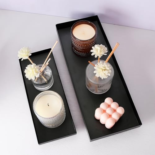 11.4"x4.3" Matte Black Rectangular Metal Tray, Candle & Jewelry Organizer | Rust-Resistant Iron, Powder Coating, Smooth Polished Edges, Elevated Ball Feet, Industrial Modern, Bathroom & Toilet Tank - size: Small