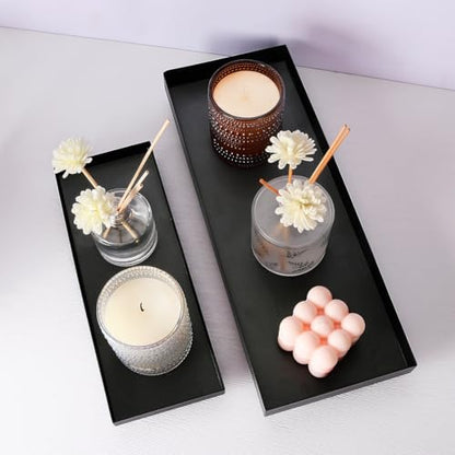11.4"x4.3" Matte Black Rectangular Metal Tray, Candle & Jewelry Organizer | Rust-Resistant Iron, Powder Coating, Smooth Polished Edges, Elevated Ball Feet, Industrial Modern, Bathroom & Toilet Tank - size: Small