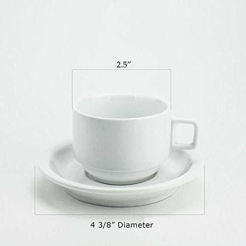 Huji Stack-able Porcelain 3.2 OZ Espresso Turkish Coffee Cups and Saucer Set with Chrome Rack (9 Piece Set) (1)