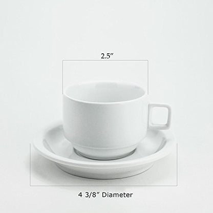 Huji Stack-able Porcelain 3.2 OZ Espresso Turkish Coffee Cups and Saucer Set with Chrome Rack (9 Piece Set) (1)