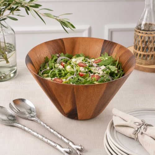 Arthur Court Acacia Wood Serving Bowl - Large Straight Side Salad Bowl for Fruits and Snacks - 12" Diameter x 7.5" Tall - size: Straight