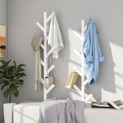 Prywot 2PK Vertical Hat Rack, Metal Coat Rack Wall Mounted, White, 37.8" | 9 Hooks, Space-saving wall-mounted design, for Hats, Jackets, Coats, and Bags - Suitable for Entryways and Bedrooms - color: White(2 Pack)