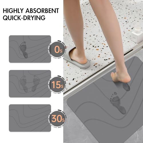 2 Pack Stone Bath Mat for Bathroom|Diatomaceous Earth Bath Mat|Quick Dry Water Absorbing Bath Stone Mat Large|Non-Slip Bathroom Shower Rug|Easy to Clean (24×16'', Dark Gray, Square)