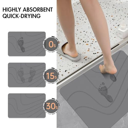 2 Pack Stone Bath Mat for Bathroom|Diatomaceous Earth Bath Mat|Quick Dry Water Absorbing Bath Stone Mat Large|Non-Slip Bathroom Shower Rug|Easy to Clean (24×16'', Dark Gray, Square)