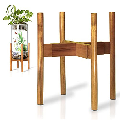 Adjustable Solid Acacia Wood Plant Stand for Indoor Plants, Fits 8-12" Pots | Furniture-grade solid acacia wooden plant stand with adjustable width to fit 8–12 inch pots - color: Hardwood
