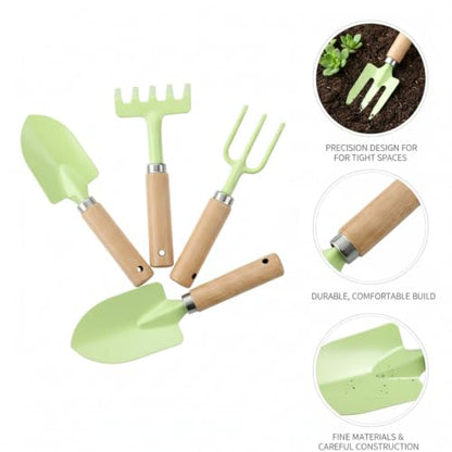 3-Piece Mini Garden Tool Set with Beech Wood Handles and Iron Heads for Indoor Plants, Succulents, and Small Pots - size: 11.02 x 3.54 x 1.18 in