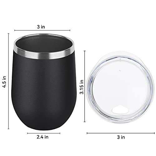 DOMICARE Stainless Steel Wine Tumbler Bulk with Lid, Personalized Insulated Tumblers Set, 12oz Travel Coffee Cups Pack of 1, Black - color: Black, size: 1 Count (Pack of 1)
