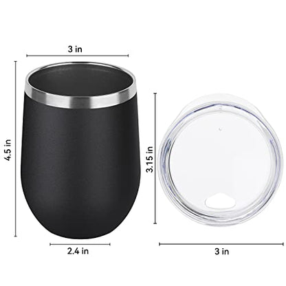 DOMICARE Stainless Steel Wine Tumbler Bulk with Lid, Personalized Insulated Tumblers Set, 12oz Travel Coffee Cups Pack of 1, Black - color: Black, size: 1 Count (Pack of 1)