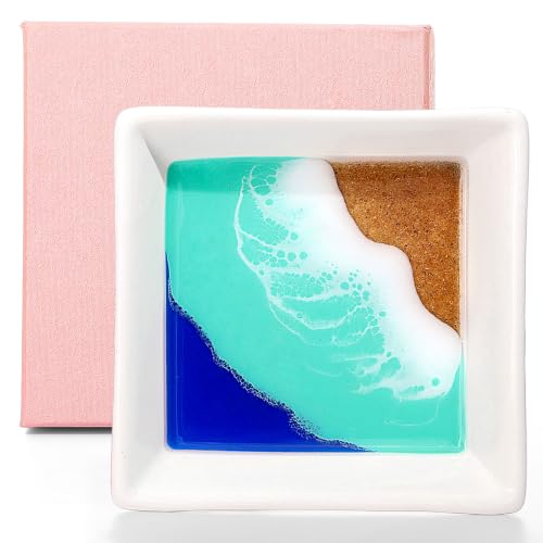 Beach Gift for Women Ocean Ceramic Jewelry Tray Coastal Ring Holder | Decorative Trinket Tray for Rings Earrings Necklaces Keys Beach Bathroom Room Decor Housewarming Engagement Wedding Present