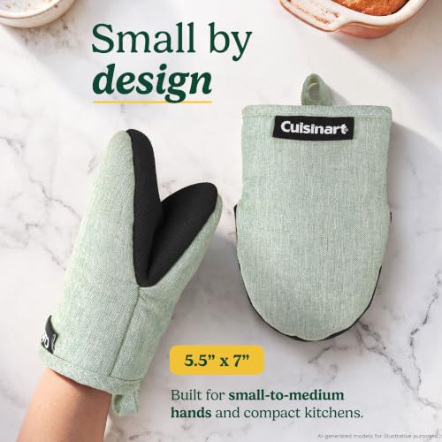Cuisinart Mini Oven Mitts, 2-Pack, Neoprene Grip, Heat Resistant 350F | Cotton-lined, non-slip neoprene palm, ambidextrous design, ideal for smaller hands and everyday cooking - color: Sage