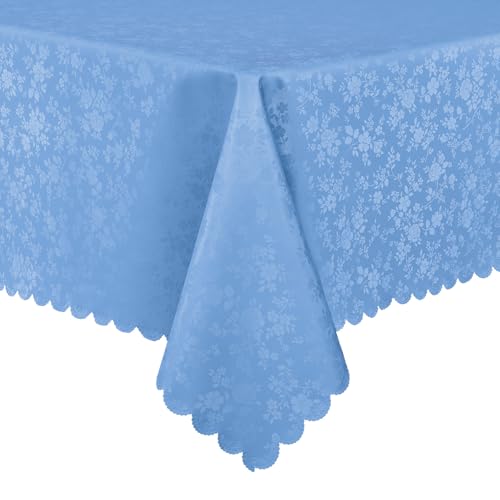 Smiry Rectangle Waterproof Heavy Duty Vinyl Tablecloths, 60 x 102 Inch | Wipeable Washable Floral Embossed Table Cover for Kitchen and Dining Room, Indoor & Outdoor Use, Baby Blue - color: Baby Blue, size: 102" x 60" (Rectangular)