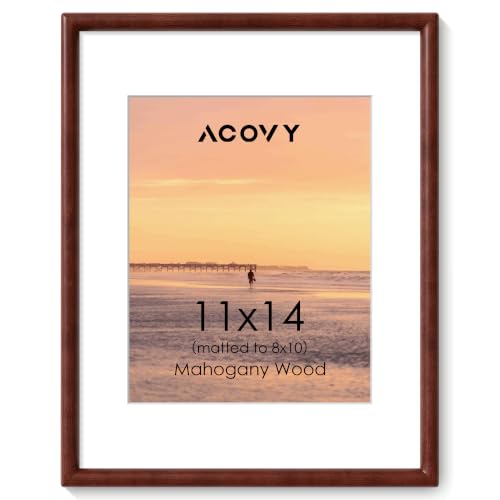 Acovy 11x14 Picture Frame, Natural Solid Mahogany Wood | Handcrafted Wooden Frame, Matted to 8x10, High Definition Tempered Glass, Wall Hook Included - color: Mahogany, size: 11"x14"