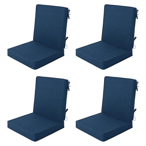 Outdoor Chair Cushions Set of 4, 18 x 16.5 Inch, Navy Blue | Water-Resistant, Fade-Resistant, Patio Furniture Dining Chair Seat Replacement with Mid Back, Ties Zipper, Removable Cover - color: Navy Blue, size: 18" x 16.5" 4 Pack