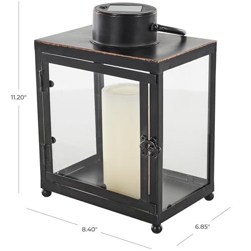 Deco 79 Metal Indoor Outdoor Candle Lantern Modern Lantern Candle Holder with Gold Accents, Lantern 8" x 7" x 11", Black - size: 8" x 7" x 11"
