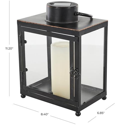 Deco 79 Metal Indoor Outdoor Candle Lantern Modern Lantern Candle Holder with Gold Accents, Lantern 8" x 7" x 11", Black - size: 8" x 7" x 11"