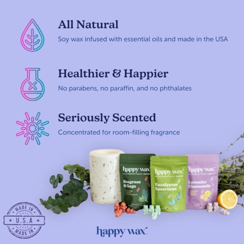 Happy Wax Odor Eliminating Scented Soy Wax Melts – Pet-Safe, Non-Toxic, Use with Wax Warmers - for Home Fragrance & Freshness - 6 Total Oz: Oatmeal & Honey, Pomegranate Citrus and Blooming Vanilla - color: Odor Eliminating Mix