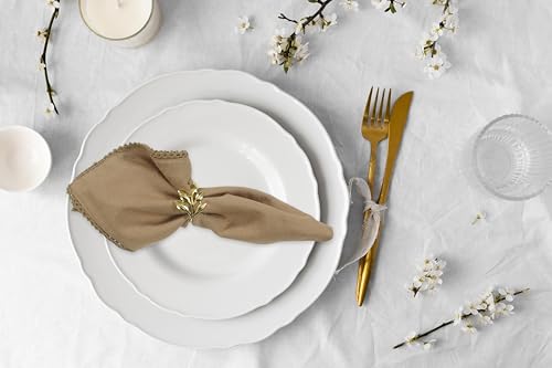 ACCENTHOME Brown Set of 6 18x18 inch Cotton Linen Dinner Napkins | Cotton Linen Blend Napkins, Machine Wash On Gentle Cycle, Economy Pack, Multi Purpose Use, Cotton - color: 28 - Brown - Lace, size: 18" x 18" (Set of 6)