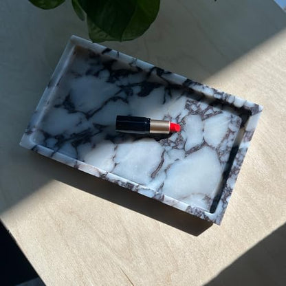 Natural Calacatta Viola Marble Vanity Tray, 9.8"x5.9" | Genuine Marble Tray for Bathroom/Kitchen/Dresser - color: Marble Tray-calacatta Viola