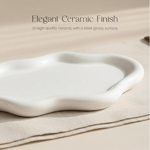 Cloud Ceramic Tray, Glossy White Irregular Jewelry Dish, Luxury Ceramic Ring Holder and Vanity Organizer, Cloud Trinket Plate for Keys, Perfume, or Nightstand Decor