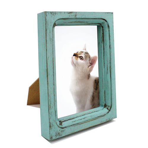 4x6 Picture Frame Made of Solid Wood High Definition Glass Rustic Vintage Designs Small Photo Frame for Tabletop Display and Wall Mounting, Distress Blue - color: Distress Blue A, size: 4" X 6"