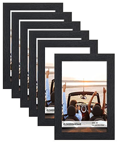 ELSKER&HOME 4x6 Picture Frame Black Set of 6 Glass | Multi Photo Frames Collage with HD Real Glass for Table Top or Wall Mount Display - color: Black 6P, size: 4x6