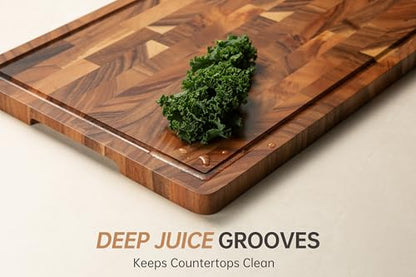 Walnut Cutting Board for Kitchen, Wooden Cutting Boards | End Grain Cutting Board with Juice Groove & Handles, 16.5", natural oil finish, non-slip feet,rounded edges, gift box - color: Walnut, size: 16.5"L x 11.6"W