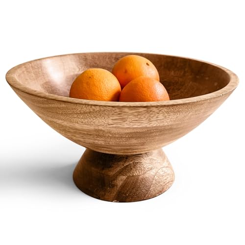 Fairwood Way - Wooden Pedestal Bowl - Mango Wood Footed Bowl as Fruit, Key, Decorative, Candy Holder or Centerpiece, Wooden Bowl Decorative for Kitchen, Dining Table & Modern Home Accessories - color: Woodgrain, size: 10 Inch Bowl