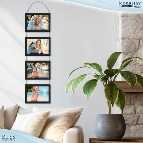 5x7 Wall Hanging Picture Frames Collage with 4 Openings - Basic Black - Casual Style Engineered Wood Frames - Wall Mount Only - Bliss Collection - color: Basic Black, size: 5x7