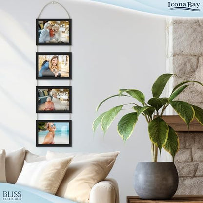 5x7 Wall Hanging Picture Frames Collage with 4 Openings - Basic Black - Casual Style Engineered Wood Frames - Wall Mount Only - Bliss Collection - color: Basic Black, size: 5x7