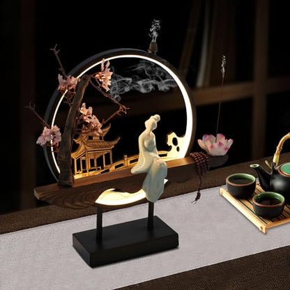 Backflow Incense Holder with LED Light, Countertop Incense Burner Holder Chinese Retro Ceramic Backflow Incense Burner for Relaxing or Home Decor (Style 1) - size: Style 1