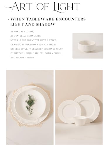 4-piece set, ceramic, embossed B design plate and bowl set, microwave and dishwasher tableware set, shatterproof and scratch resistant dinner set, irregular edge design, white - color: style - 11
