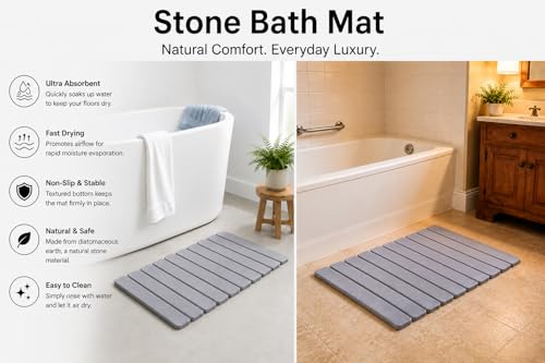 Diatomite Stone Bath Mat, Quick Drying, Foldable, Non Slip, 24x15.8", Grey