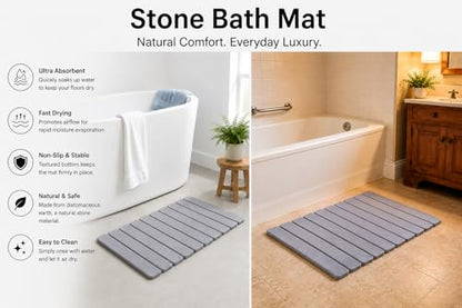 Diatomite Stone Bath Mat, Quick Drying, Foldable, Non Slip, 24x15.8", Grey