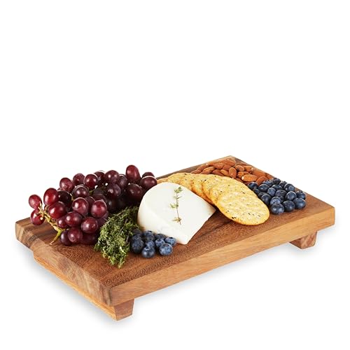 Twine Footed Wood Serving Board Decorative Tray Decor, Kitchen Table Decor or Kitchen Counter Decor, Acacia Wood Riser 13in by 8in Set of 1 - style: Footed Board