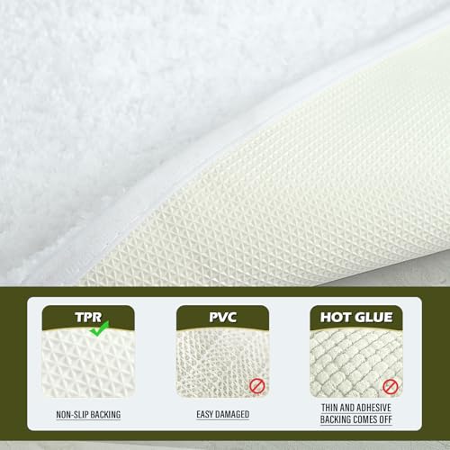 White Bathroom Rug Set 2 Piece Bath Mat 21x34'' &U Shape Toilet Rug 21x21'' | Absorbent,Washable,Non Slip Bathroom Rugs Sets,Contour Mat for Toilet - color: White