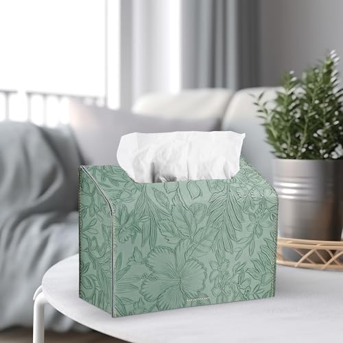Leather Cover for Disposable Paper Hand Towel Box, Compatible with Kleenex Paper Hand Towel(1-Carved Dark Green) - color: 1-carved Dark Green