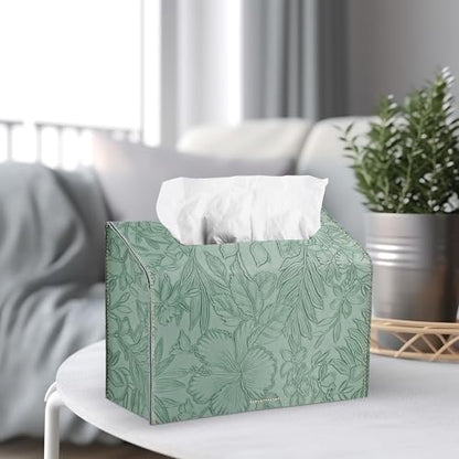 Leather Cover for Disposable Paper Hand Towel Box, Compatible with Kleenex Paper Hand Towel(1-Carved Dark Green) - color: 1-carved Dark Green