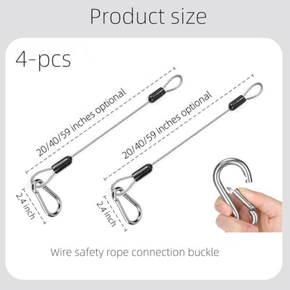 4 Pcs 40 Inch Premium Metal Planter Hangers，Bird Feeder Cable for Tree with Carabiner Clip，Bird House Hanging Hook and Chain Wire for Bird Feeders and Birdhouses，Baths，Baskets，Suet，Outdoor Camping