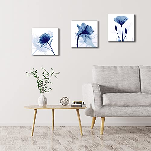 Wieco Art Blue Abstract Flowers 3 Panels Giclee Canvas Prints Wall Art Modern Pictures Artwork for Living Room Bedroom and Home Decorations - size: 12x12inchx3pcs (Unframed)