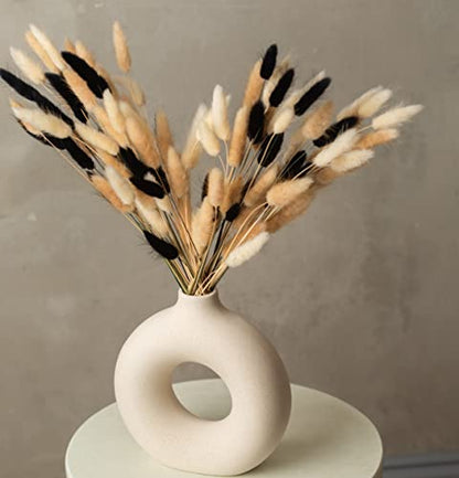 100 Stems Bunny Tails Pampas Grass Dried Flowers | 30pcs Black, 30pcs White, 40pcs Natural Brown, Boho Home & Kitchen Decor, Pampas Grass Decor
