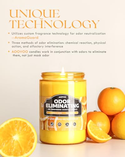 AOOVOO Citrus Lemon Odor Eliminating Candle - 22oz Soy Candles for Home | Eliminates 95% of Pet, Smoke, Food, and Other Smells Quickly, Non Toxic Air Freshing Candle, Up to 110 Hours Burn time - size: 22oz