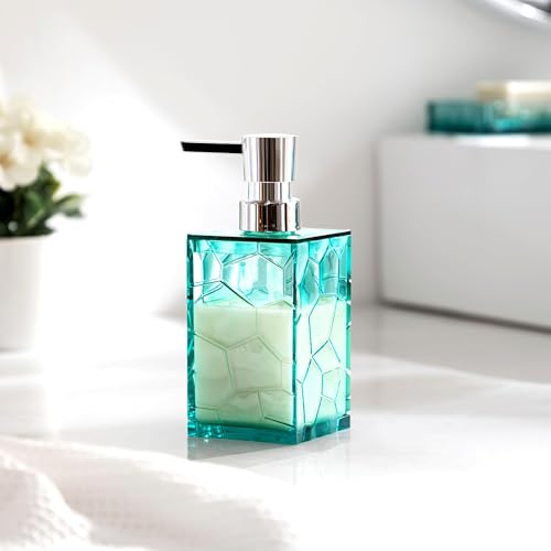 HBlife Bathroom Accessories Set, Acrylic Bathroom Counter Set of 4 | Boho acrylic bathroom decor, 4-pc: holder, soap, tumbler, dish, Easy-clean & rustproofd, Ideal housewarming gift - style: Teal Blue
