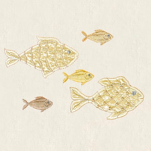 Treasure 4-Piece Premium Towel Set, Sparkling Applique Fish, Ultra Plush Turkish Cotton, Durable, Perfect for Bathroom, 2 Bath 2 Hand Towels, Beige - color: Beige, size: 2 Pcs Bath 2 Pcs Hand Towel