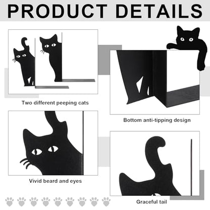 Black Cat Bookends Set of 2 Metal Book Ends for Shelves | Black Metal Cat Bookends, 6 x 4 x 1.2 Inch, for Bookshelves, Desks, Offices and Gifts for Cat Lovers and Reading Enthusiasts - style: Lovely Cat