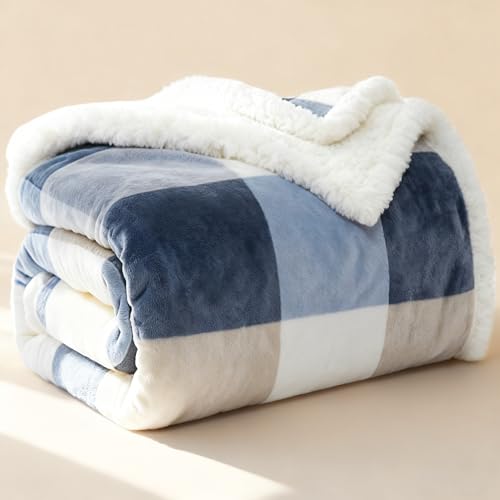 PU MEI Sherpa Fleece Throw Blanket 80" x 90" Full/Queen Reversible Plush Fluffy Extra Large Big Blanket Lattice Flannel Blankets for Sofa Couch Bed (Grey-Soft Blue, 80"*90") - color: Grey-blue, size: 80"*90"