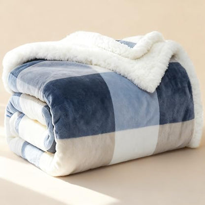 PU MEI Sherpa Fleece Throw Blanket 80" x 90" Full/Queen Reversible Plush Fluffy Extra Large Big Blanket Lattice Flannel Blankets for Sofa Couch Bed (Grey-Soft Blue, 80"*90") - color: Grey-blue, size: 80"*90"