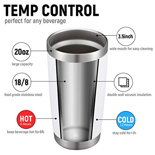 COMOOO 20oz White Tumbler Bulk with Straw Stainless Steel Insulated Coffee Tumbler Cups Double Wall Vacuum Travel Coffee Mug with Splash Proof Sliding Lid for Hot Cold Drinks (White, 4 Pack) - color: White